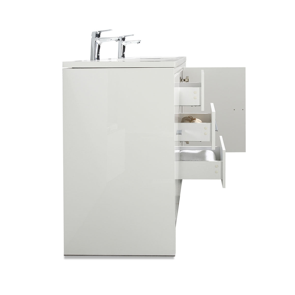 60" V9019 Allier Series Standing Vanity & Acrylic Basin Double Sink (Glossy White）