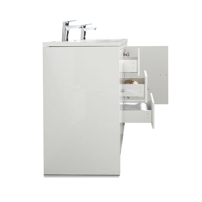 60" V9019 Allier Series Standing Vanity & Acrylic Basin Double Sink (Glossy White）