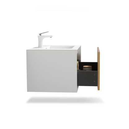 30" V9021 Fiona Wall Hung Vanity & Acrylic Basin (Matte White / Fural Oak）
