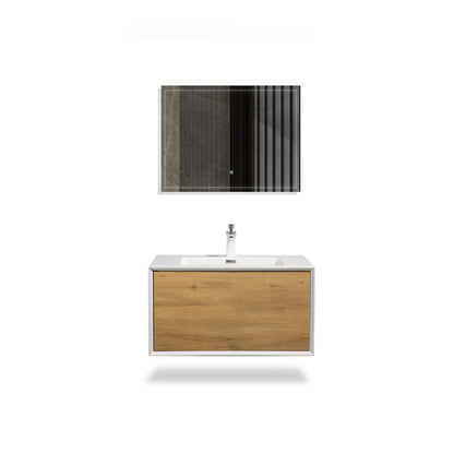 30" V9021 Fiona Wall Hung Vanity & Acrylic Basin (Matte White / Fural Oak）
