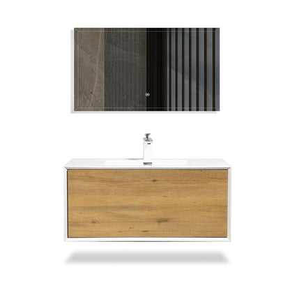 36" V9021 Fiona Wall Hung Vanity & Acrylic Basin  (Matte White / Fural Oak）