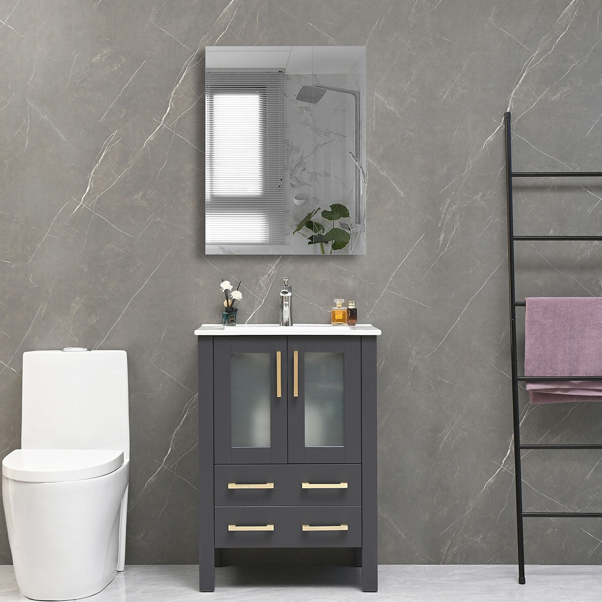 24" V9011 Vanity with Ceramic Sink (Matte Grey)