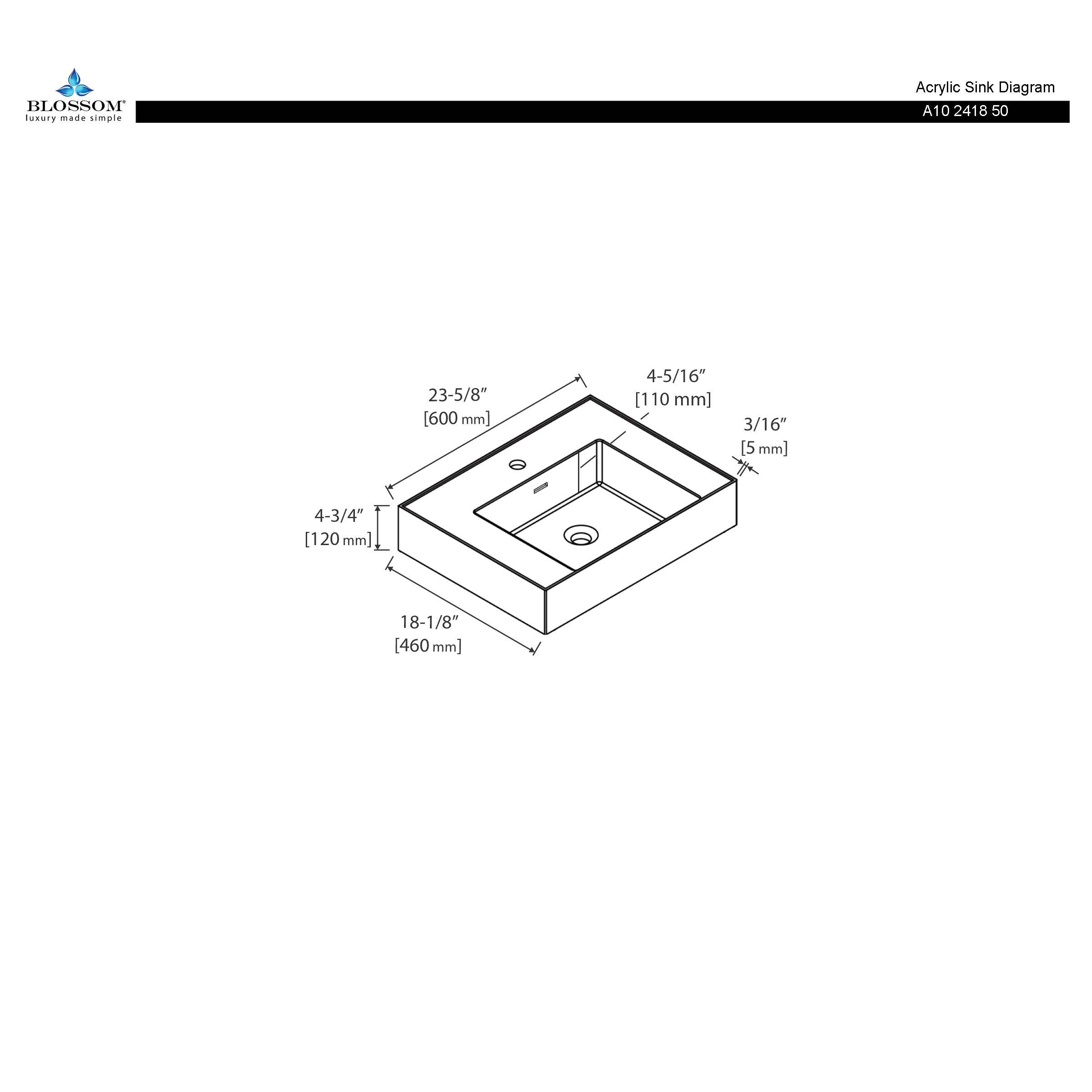 4-3/4 Thickness Acrylic Top-Mount Basin 30×18