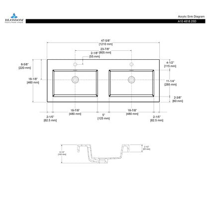 Acrylic Top-Mount Double Basins 48×18