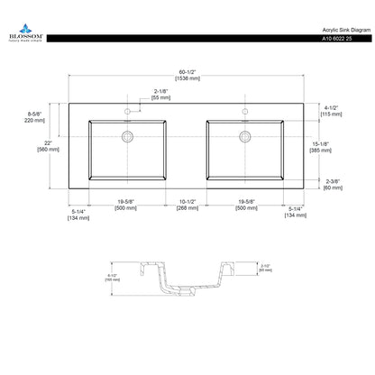 Acrylic Top-Mount Basin 60×22 A10 6022 25