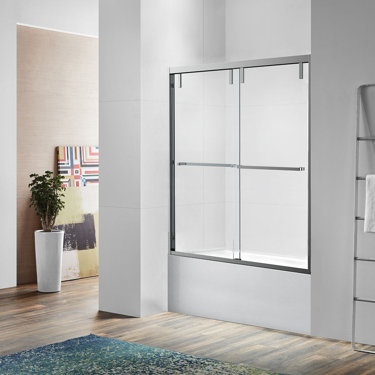 60" AC23Pro 66"H Shatterproof Series Bypass Tub Door with Klearteck Treatment (3/8" Thickness) (Chrome)