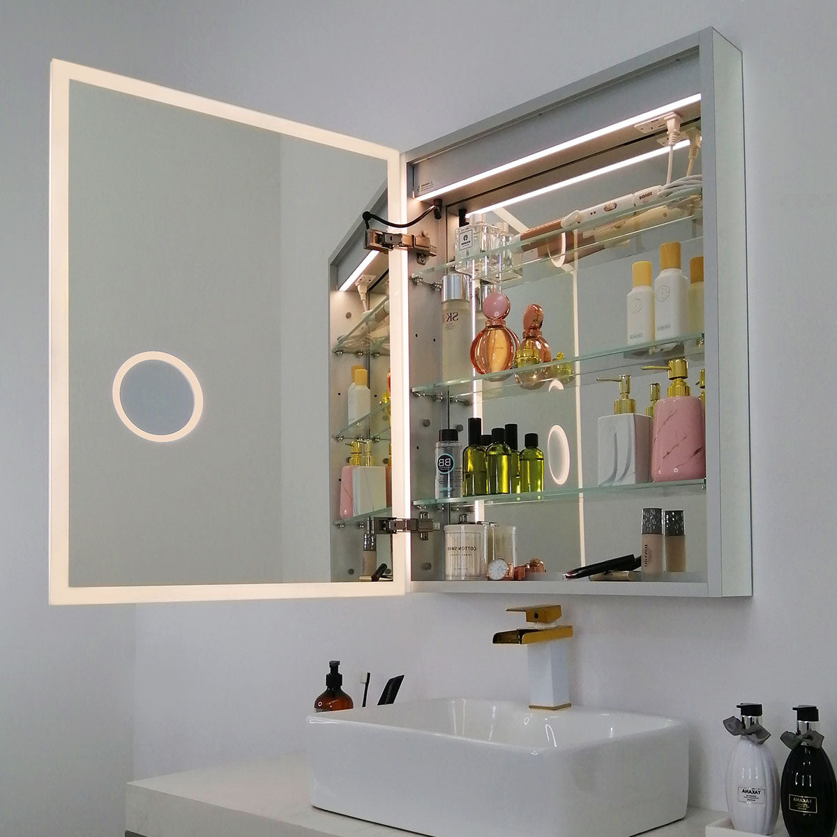 24" Alicia MC Series LED Medicine Cabinet (Surface Mount/Recessed) (Left Hinge)