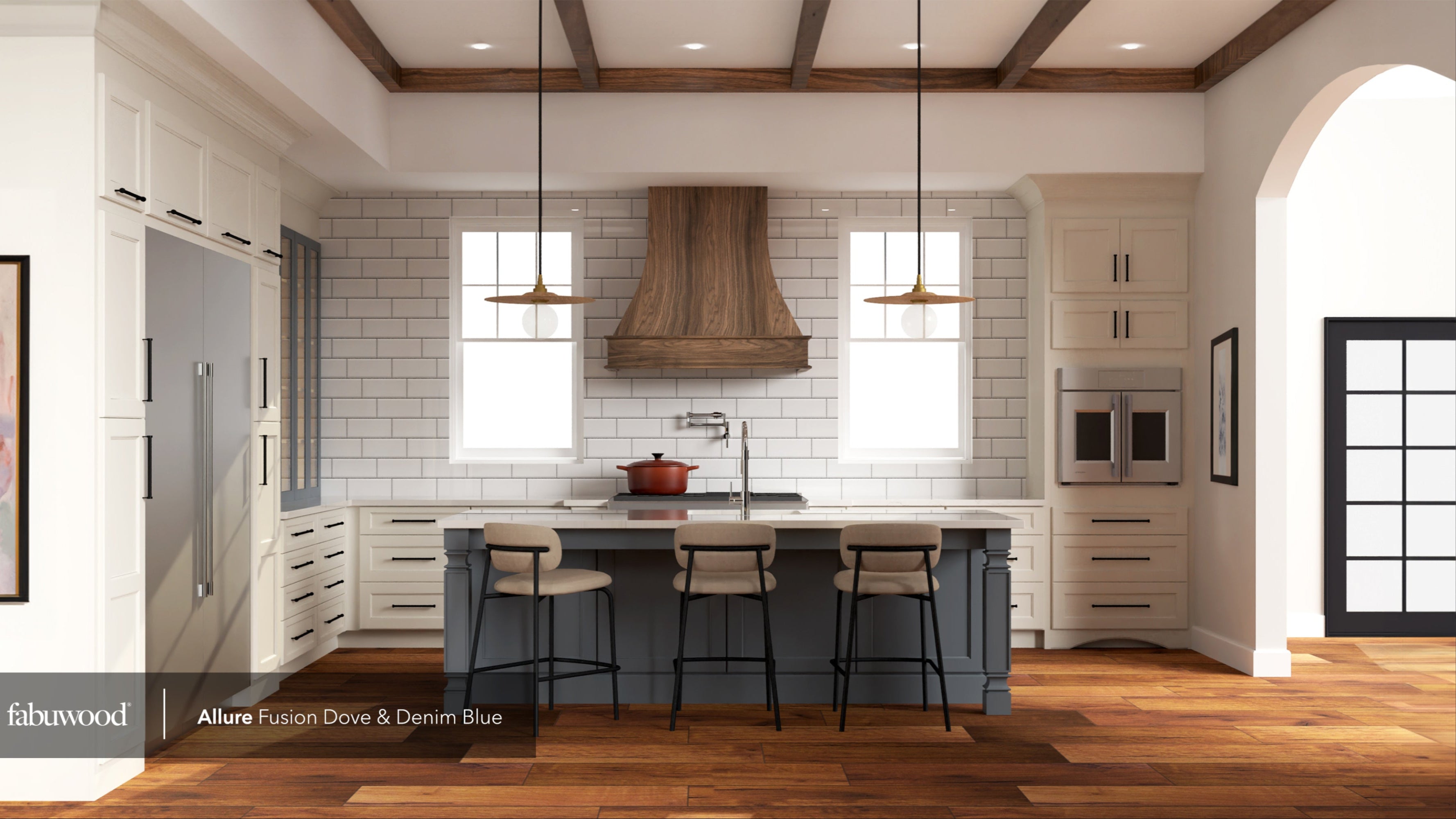 Modern kitchen featuring Allure Fusion Dove cabinets, blending traditional style with contemporary design elements.