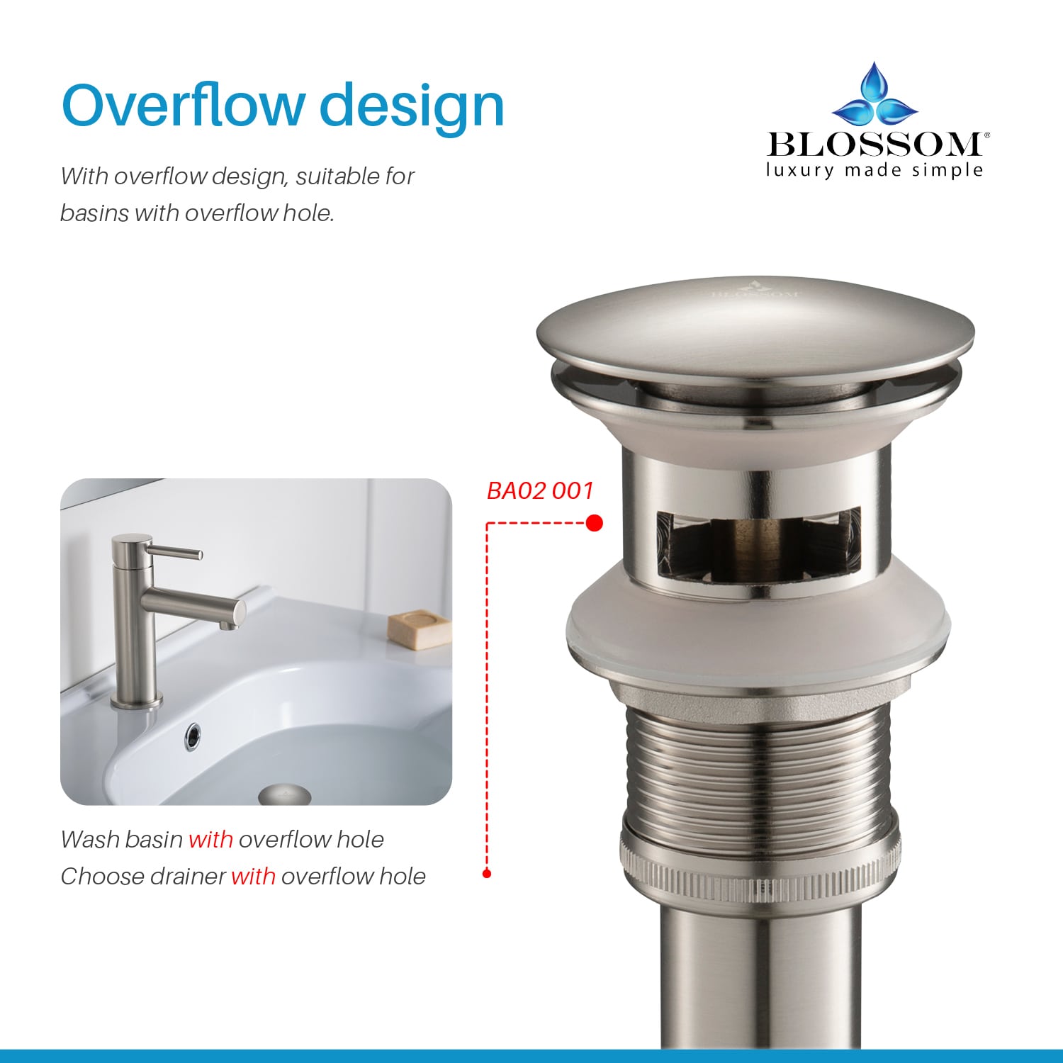 1-1/4” Brass Pop-up with Overflow – BA02 001