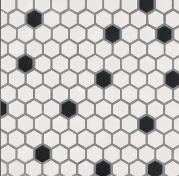 Black And White 1" Hexagon Matte