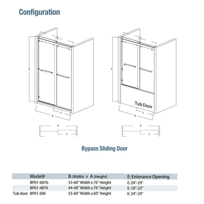 BP01 Bypass Shower Door (5/16" Thickness) (Matte Black)
