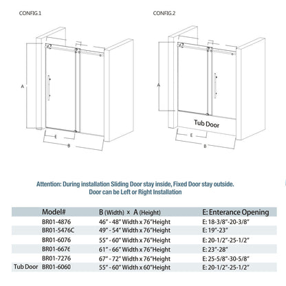 BR01 Joseph Frameless Single Sliding Tub Door with Klearteck Treatment (3/8" Thickness) (Brushed Nickel)