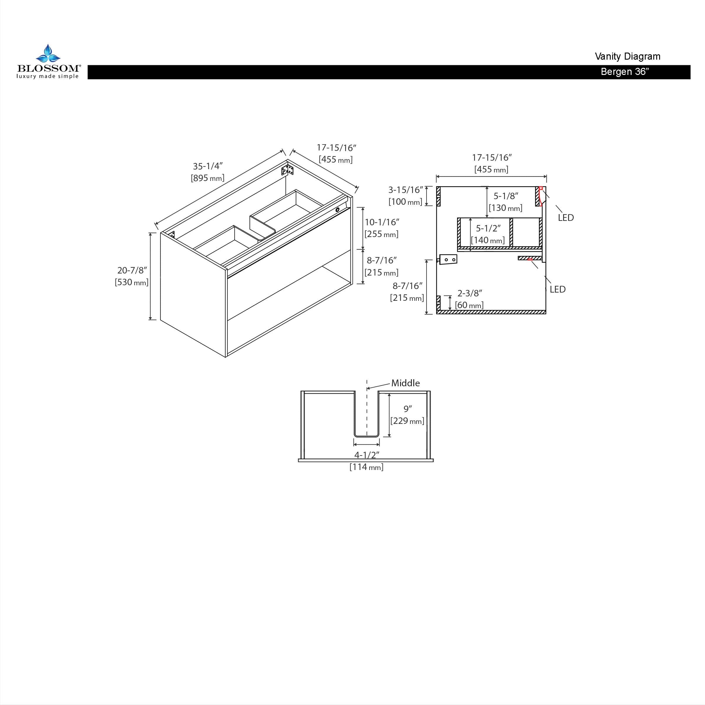 Bergen 36″ Vanity (Dual LED Illuminated）