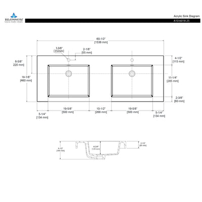 Acrylic Top-Mount Basin 60×18 A10 6018 25D  - Shop at Home Craft Studio - 2