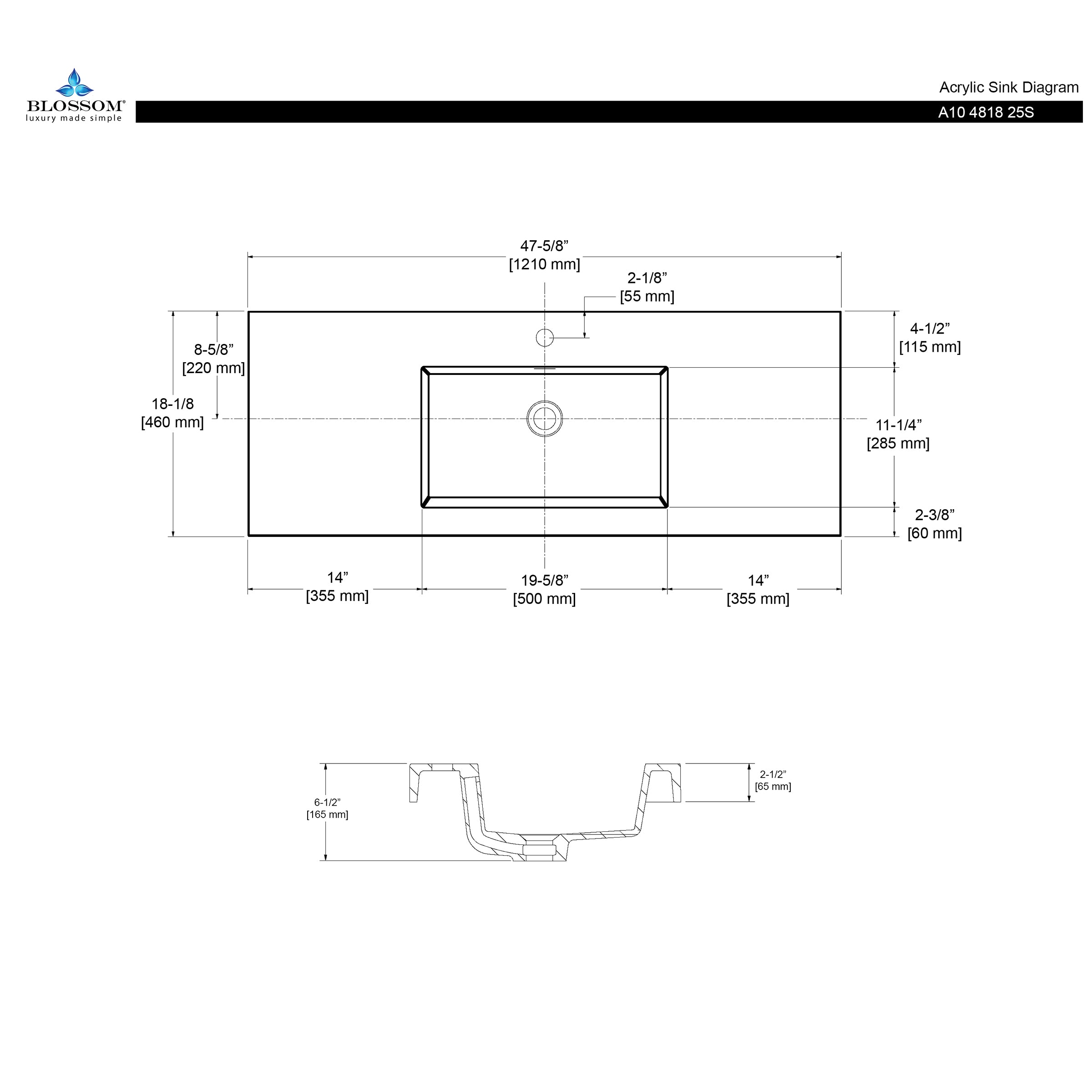 Acrylic Top-Mount Single Basin 48×18 A10 4818 25S  - Shop at Home Craft Studio - 2