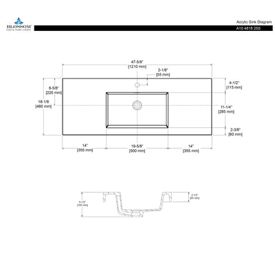 Acrylic Top-Mount Single Basin 48×18 A10 4818 25S  - Shop at Home Craft Studio - 2