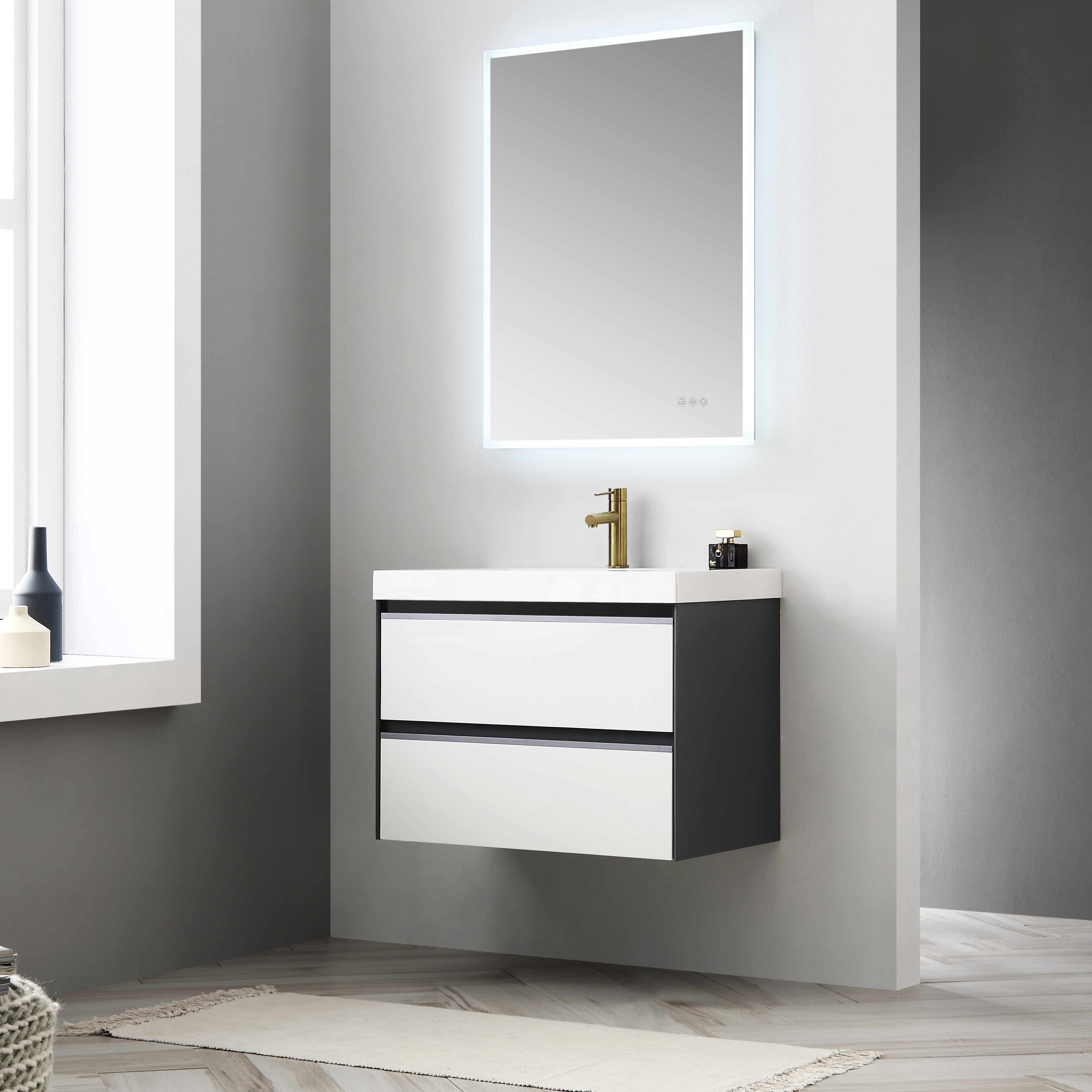 Berlin – 30 Inch Vanity – Glossy White & Glossy Grey  - Shop at Home Craft Studio - 4