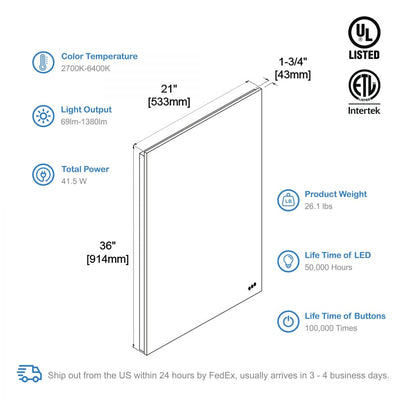 Beta 21″x36″ LED Mirror with Frosted Sides  - Shop at Home Craft Studio - 7