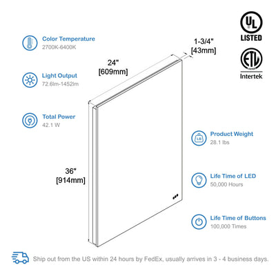 Beta 24″x36″ LED Mirror with Frosted Sides  - Shop at Home Craft Studio - 6