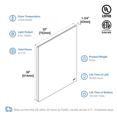Beta 30″x36″ LED Mirror with Frosted Sides  - Shop at Home Craft Studio - 7