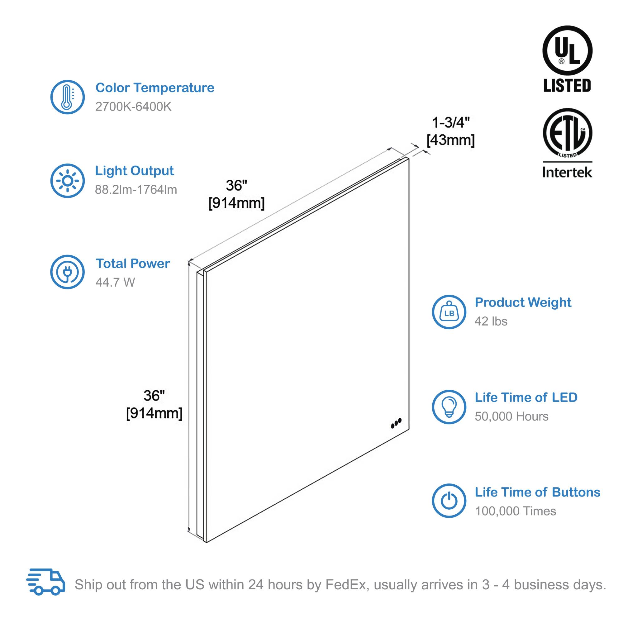 Beta 36″x36″ LED Mirror with Frosted Sides  - Shop at Home Craft Studio - 6