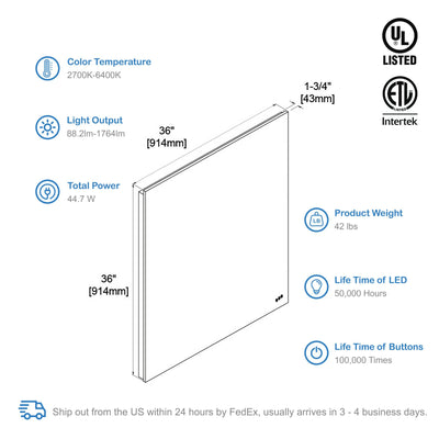 Beta 36″x36″ LED Mirror with Frosted Sides  - Shop at Home Craft Studio - 6