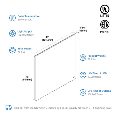 Beta 48″x36″ LED Mirror with Frosted Sides  - Shop at Home Craft Studio - 8