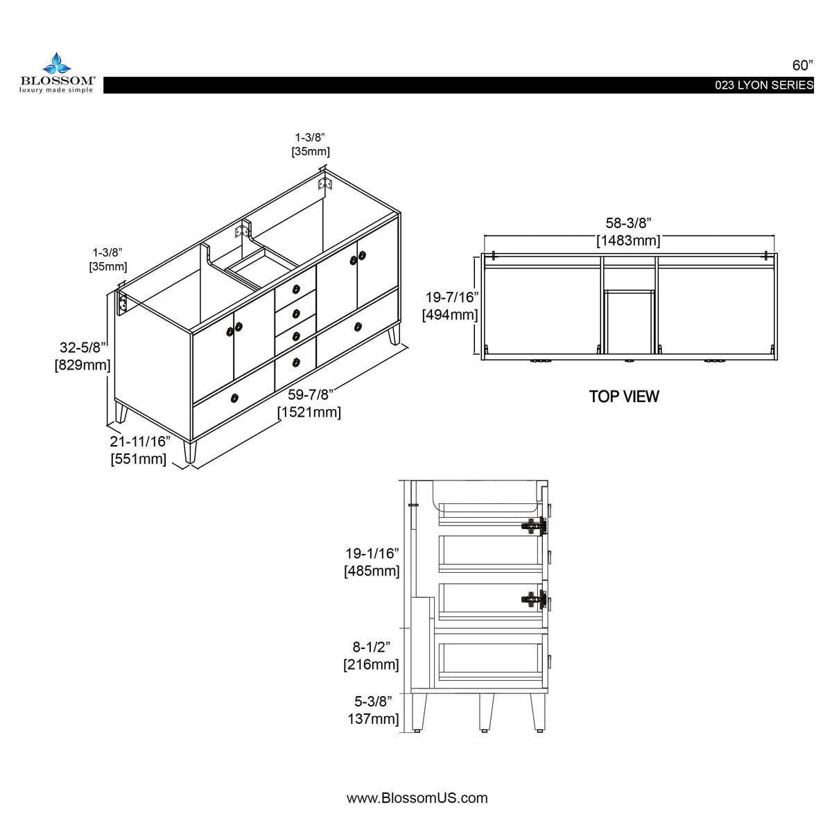 Blossom Lyon 60 Inch Bathroom Vanity Bathroom Vanities - Shop at Home Craft Studio - 5