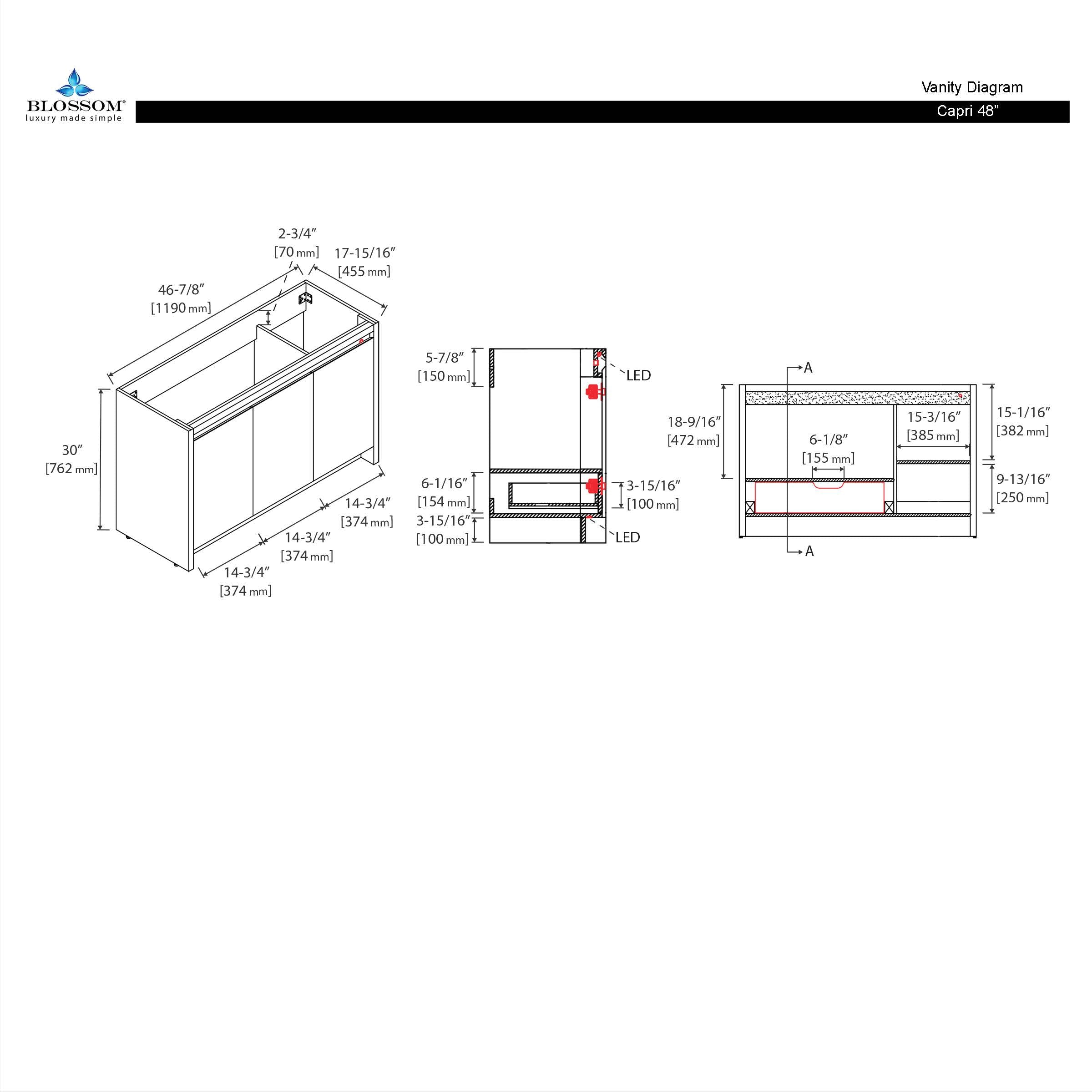 Capri 48″ Vanity （Dual LED Illuminated）  - Shop at Home Craft Studio - 10