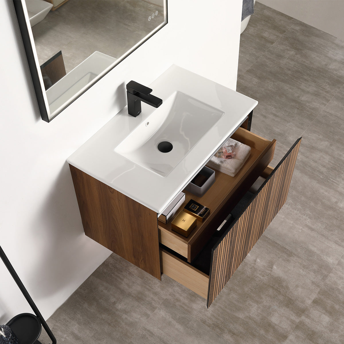 Lille – 30 Inch Vanity – Brown Walnut Strip  - Shop at Home Craft Studio - 10