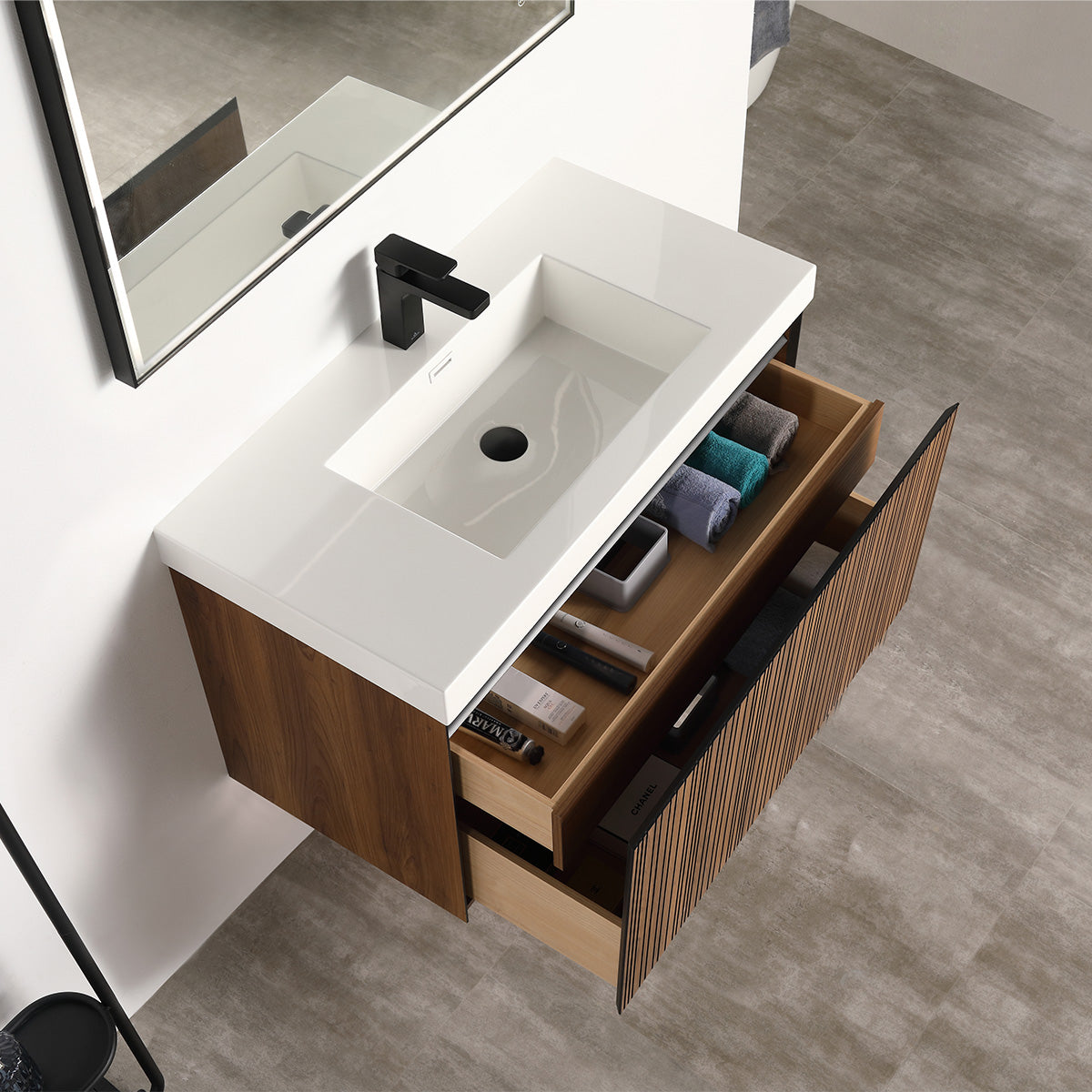 Lille – 36 Inch Vanity – Brown Walnut Strip  - Shop at Home Craft Studio - 12