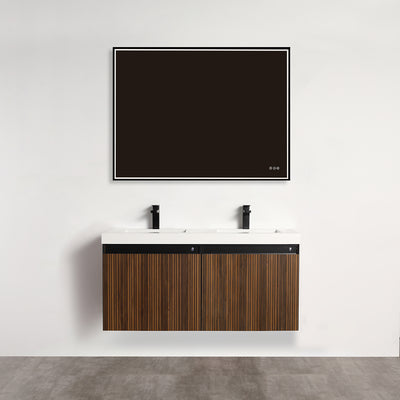 Lille – 48 Inch Double Vanity – Brown Walnut Strip  - Shop at Home Craft Studio - 1