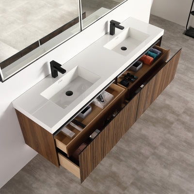 Lille – 60 Inch Double Vanity – Brown Walnut Strip  - Shop at Home Craft Studio - 2