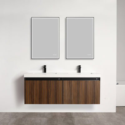Lille – 60 Inch Double Vanity – Brown Walnut Strip  - Shop at Home Craft Studio - 3