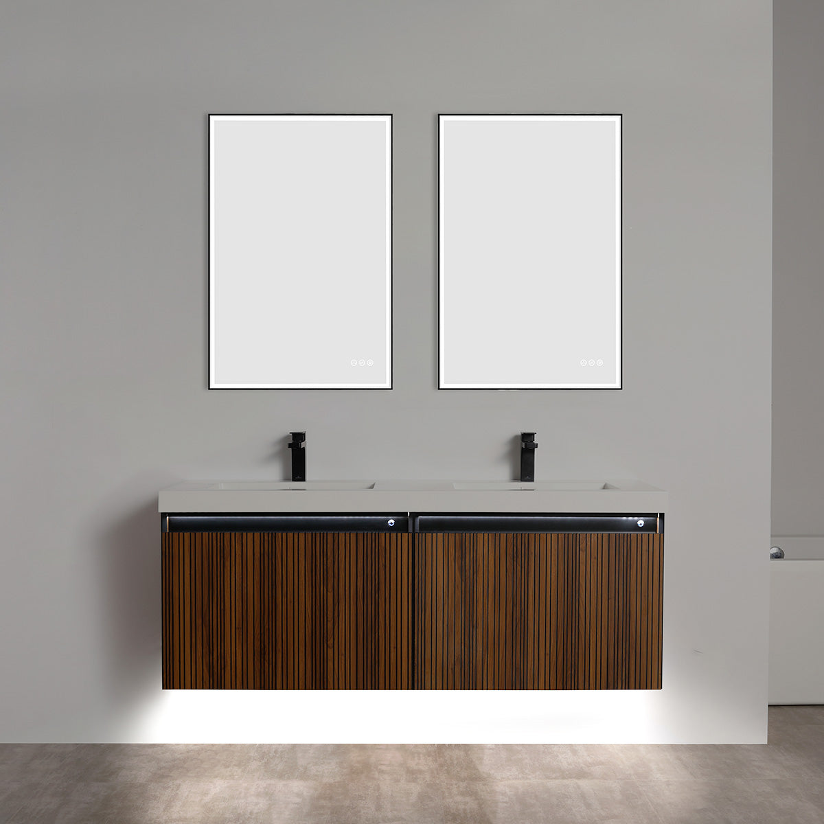 Lille – 60 Inch Double Vanity – Brown Walnut Strip  - Shop at Home Craft Studio - 7