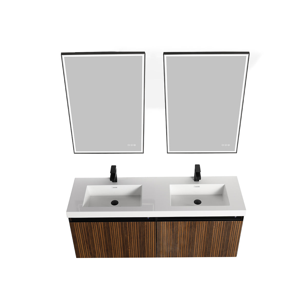Lille – 60 Inch Double Vanity – Brown Walnut Strip  - Shop at Home Craft Studio - 9