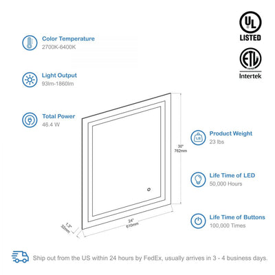 Lyra 24 x 30 Inch LED Mirror  - Shop at Home Craft Studio - 7