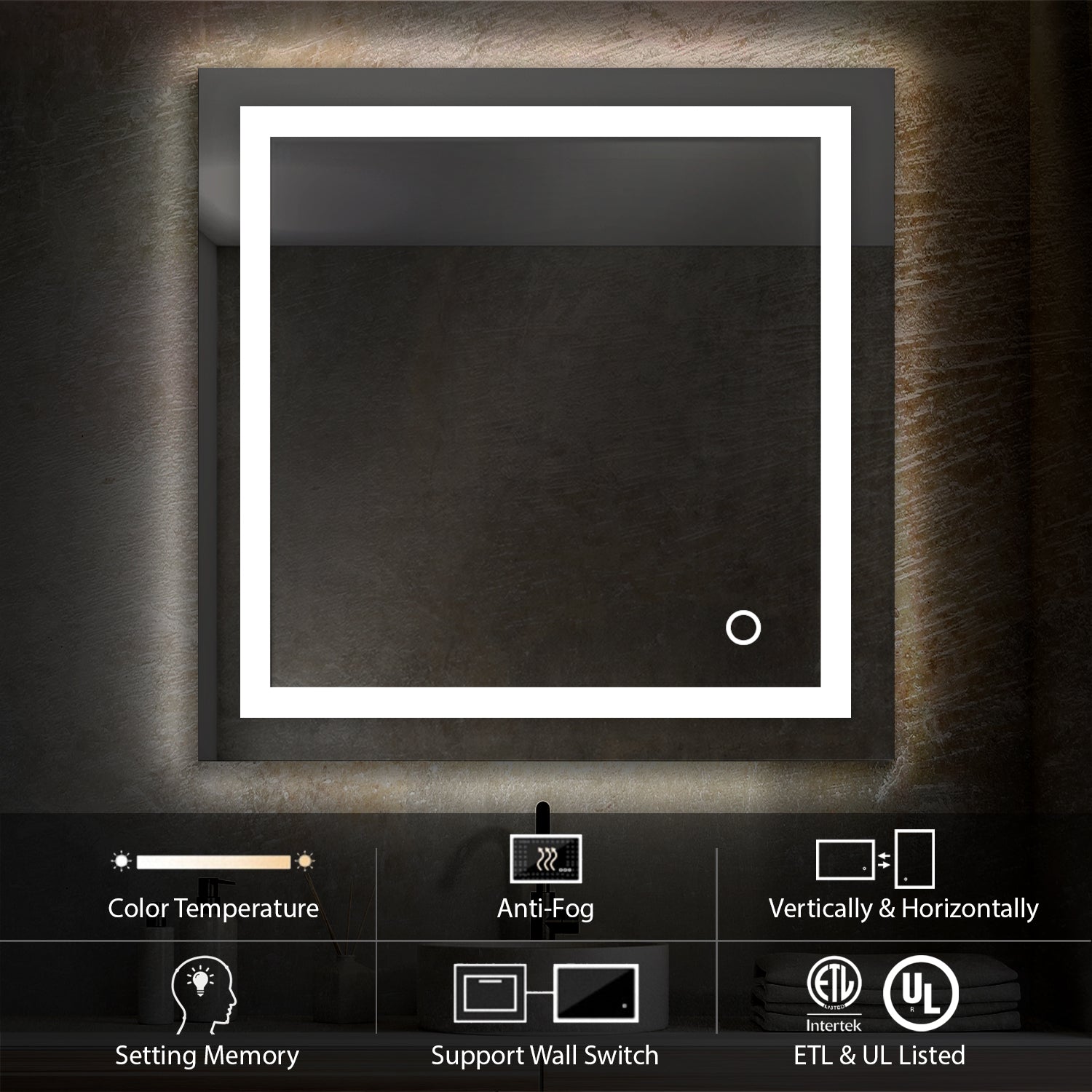 Lyra 30 x 30 Inch LED Mirror  - Shop at Home Craft Studio - 3