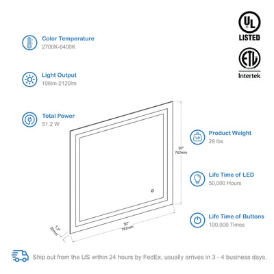 Lyra 30 x 30 Inch LED Mirror  - Shop at Home Craft Studio - 7