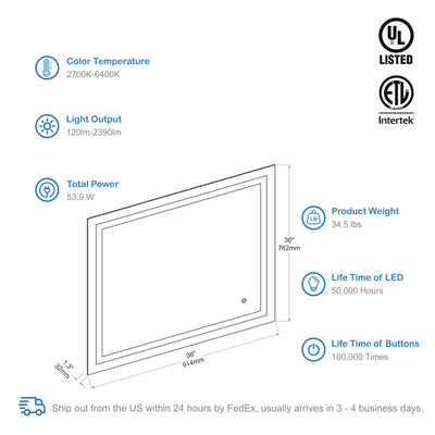 Lyra 36 x 30 Inch LED Mirror  - Shop at Home Craft Studio - 7