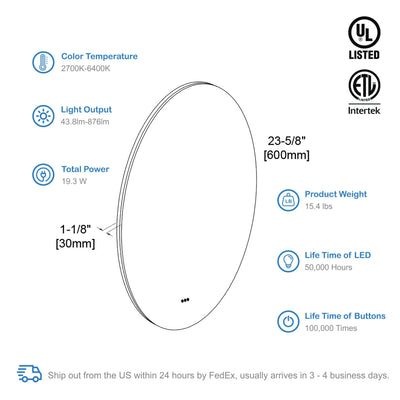 Orion 24″ Round LED Mirror with Frosted Side  - Shop at Home Craft Studio - 6