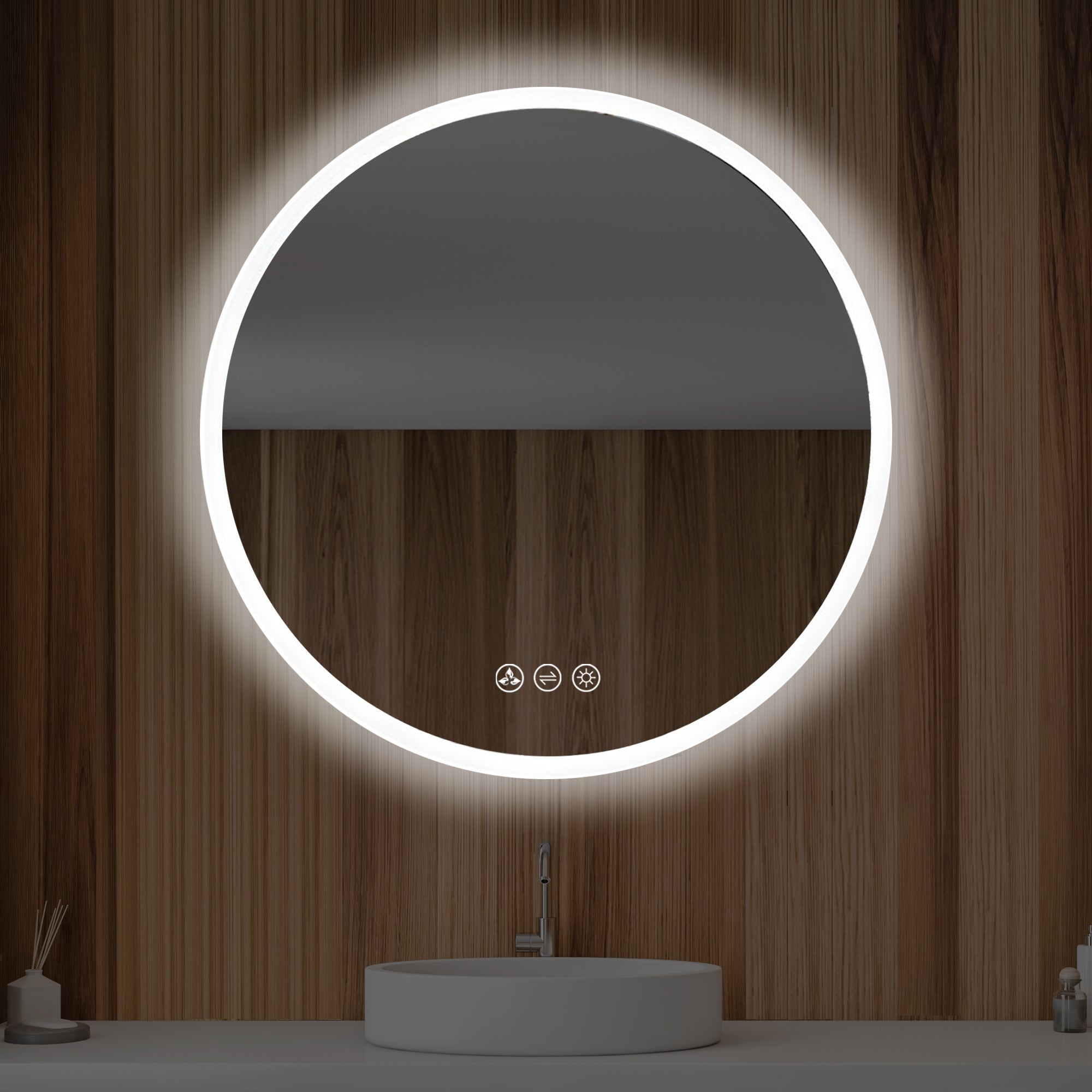 Orion 32″ Round LED Mirror with Frosted Side  - Shop at Home Craft Studio - 4