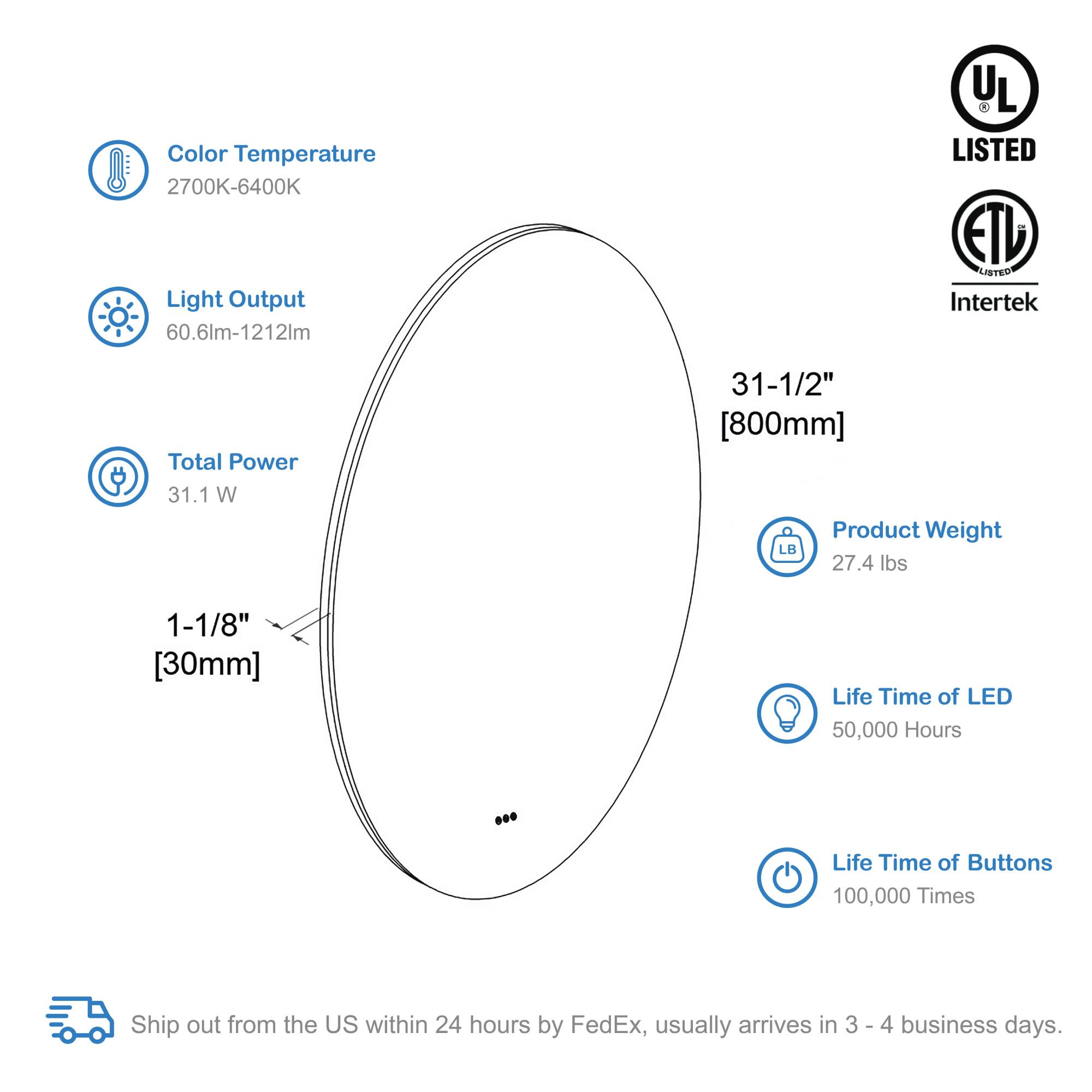 Orion 32″ Round LED Mirror with Frosted Side  - Shop at Home Craft Studio - 6