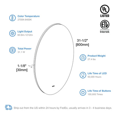 Orion 32″ Round LED Mirror with Frosted Side  - Shop at Home Craft Studio - 6