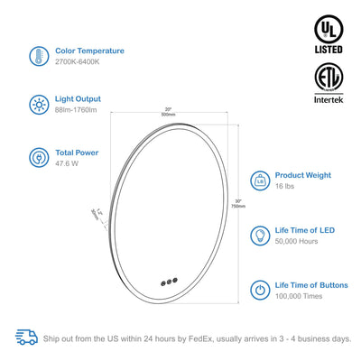 Oval 20 Inch Oval LED Mirror  - Shop at Home Craft Studio - 7