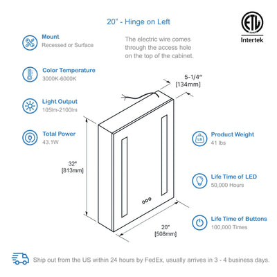 Pillar – 20 Inches LED Medicine Cabinet  - Shop at Home Craft Studio - 4