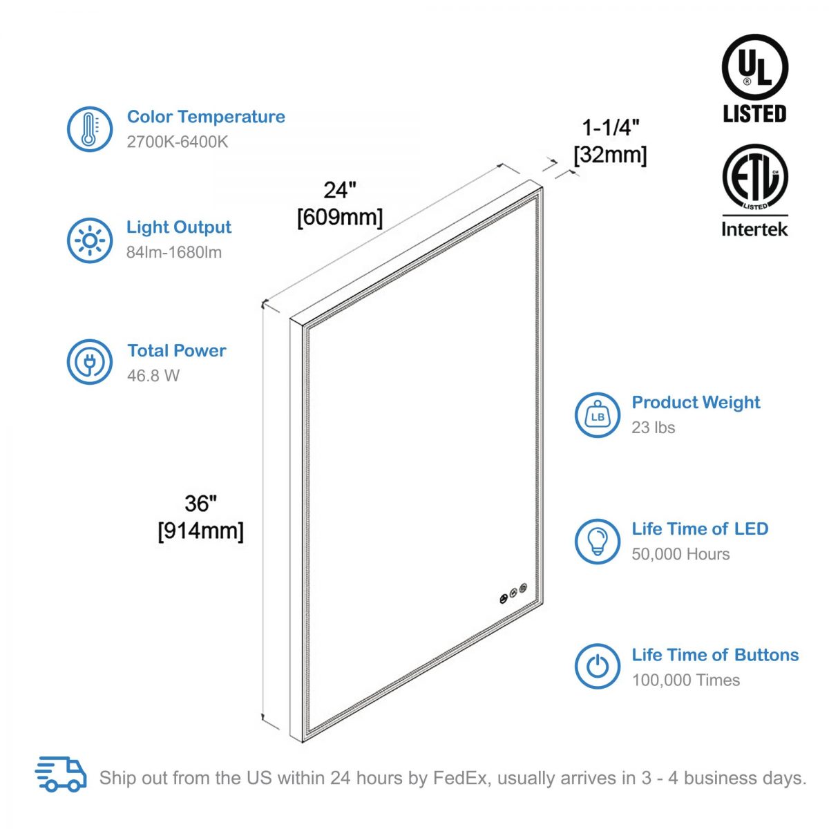 Stellar 24 Inch LED Mirror  - Shop at Home Craft Studio - 9