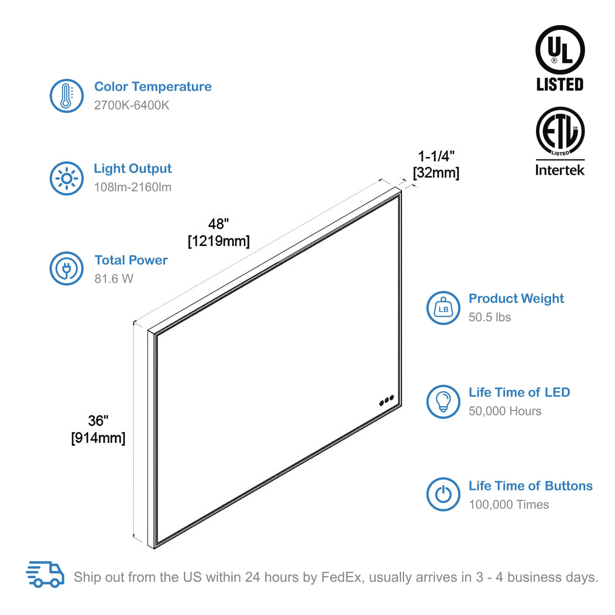 Stellar 48 Inch LED Mirror  - Shop at Home Craft Studio - 3