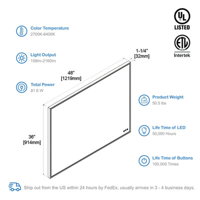 Stellar 48 Inch LED Mirror  - Shop at Home Craft Studio - 3
