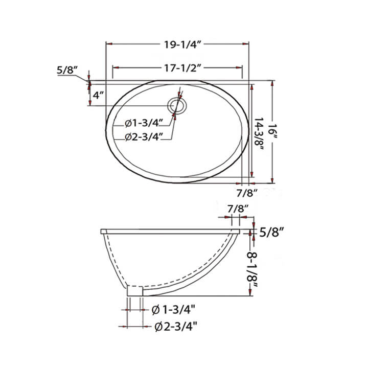 Undercounter Basin – White 19″ X 16″ Oval – C09 1916W  - Shop at Home Craft Studio - 2